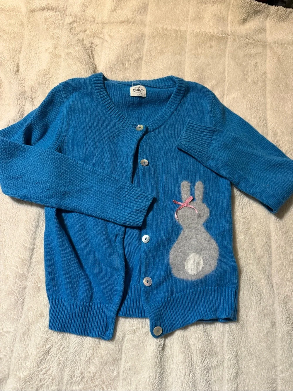 Mini Boden Girls' Blue Bunny Cardigan